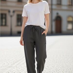 *NWT* HALARA Blk High Waisted Drawstring Pocket Wide-Leg Casual Linen Pants - LT